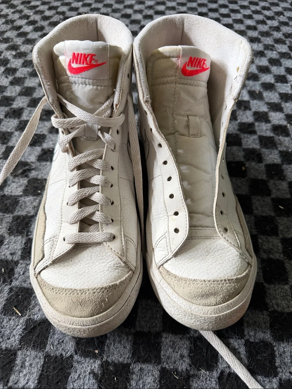 Nike Cream High-Top Sneakers with Pink Logo